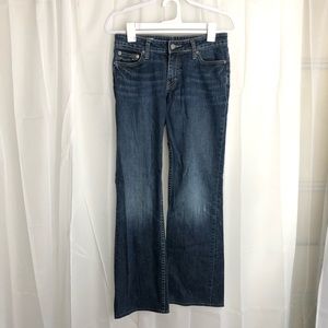 Banana Republic Women's Size 4 Bootcut Jean Dark Wash, Whiskering, light knees